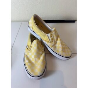 Vans Checkerboard Slip On Shoes Women 7.5 Yellow Canvas Low Top Skate Indie